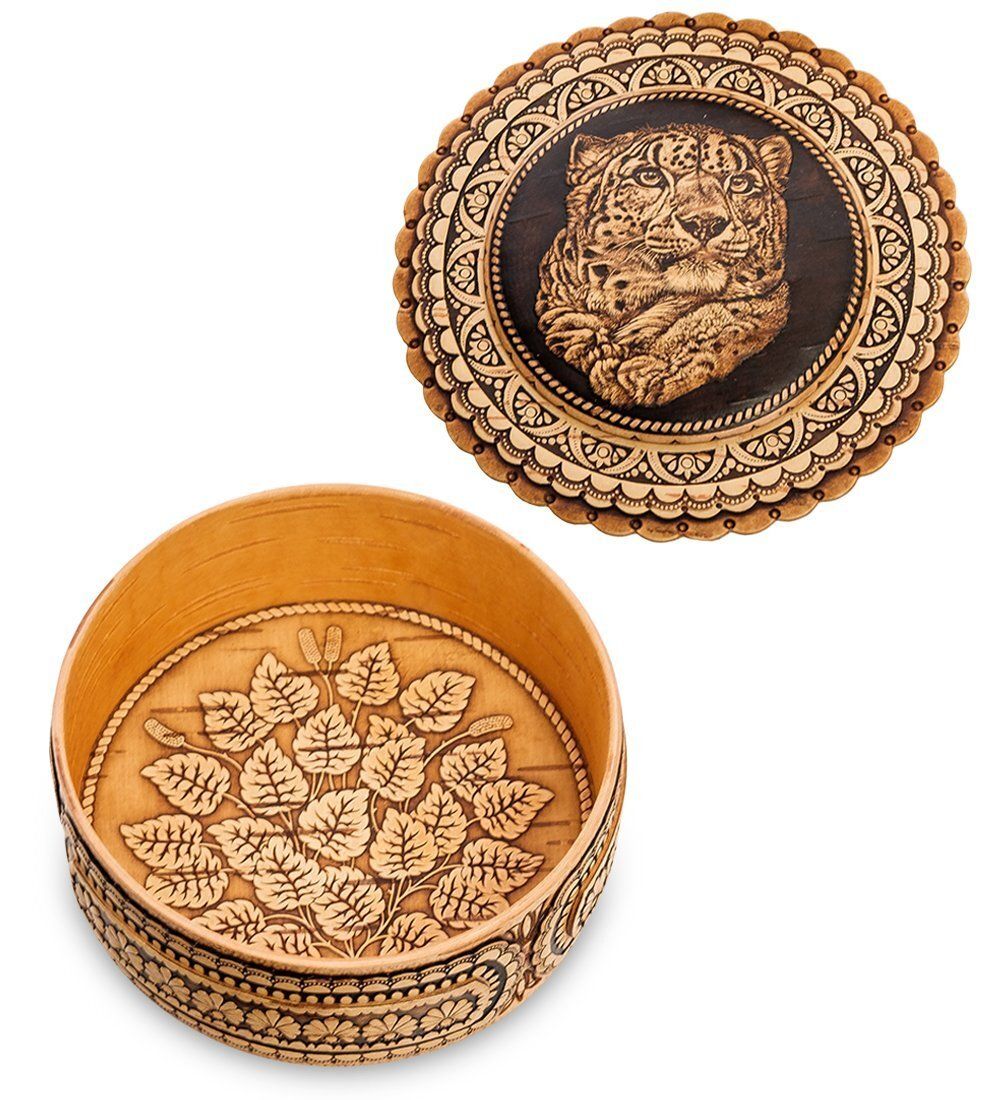 Народные промыслы BST-401/ 6 Шкатулка «Гепард» (береста)