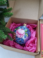 Шар стеклянный "Городецкая роспись, цветы" ручная работа