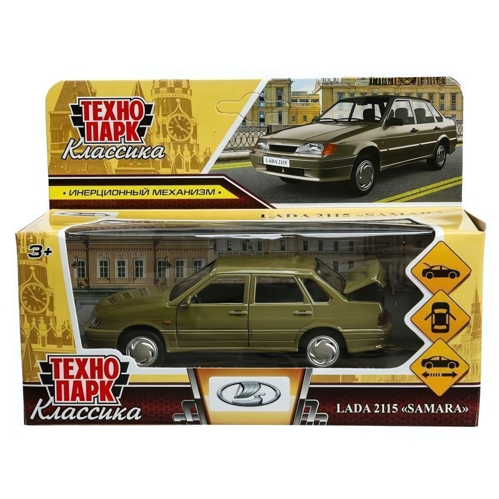 Модель ин. мет. "Ваз-2115 "Самара" 12см, двери, серо-зеленый, коробка 2115-12-GYGN (Технопарк)