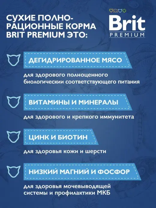 Сухой корм для котят Brit Premium Cat 2кг Kitten курица