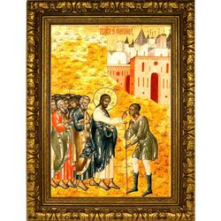 Исцеление Слепого. Икона Иисуса Христа на холсте.