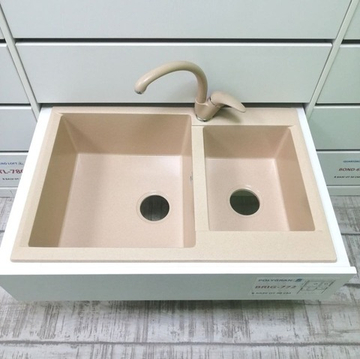 Мойка POLYGRAN BRIG-772 бежевый №27, смеситель ВЫСОКИЙ КРАН СТАНДАРТ бежевый