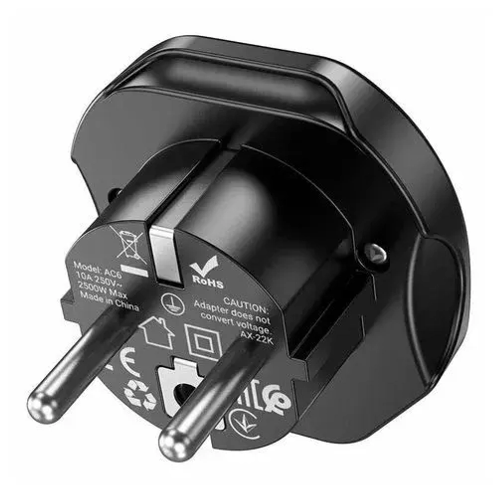 Переходник универсальный для розетки Hoco / сетевой адаптер с китайской вилки с заземлением/ 10А 2500вт