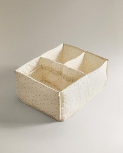 ZARA HOME ДЕТСКИЙ ХЛОПКОВЫЙ ОРГАНАЙЗЕР ДЛЯ ХРАНЕНИЯ С ЦВЕТОЧНЫМ ПРИНТОМ, ЗЕЛЕНЫЙ