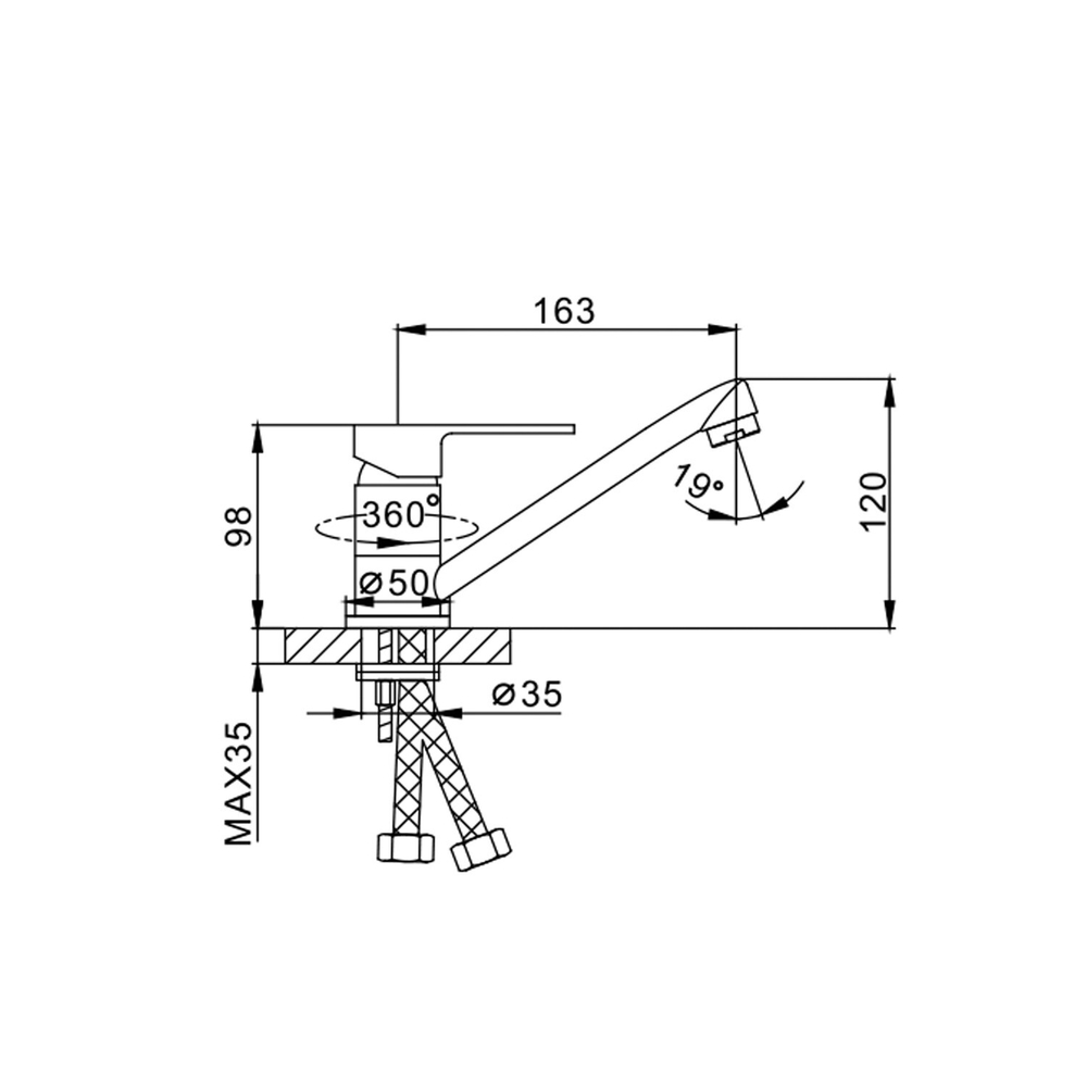 Смеситель для кухни 35к F4541 FRAP (плоск.пов. излив, п/шпильку, белый/хром, латунь)