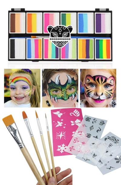 Аквагрим LENA PANTERA палетка сплит-кейков Полянка 12*10 с кисточками