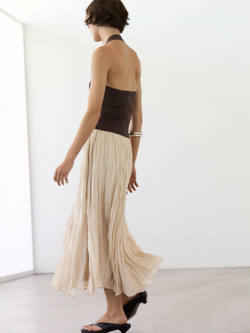 Massimo Dutti Струящаяся юбка миди с плиссировкой, кремовый
