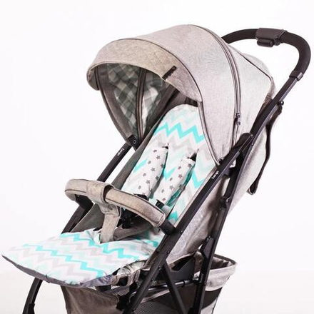 33/13 Матрас в прог. коляску универсальный (звезда серый + зиг-заг мята) 35*84 см.