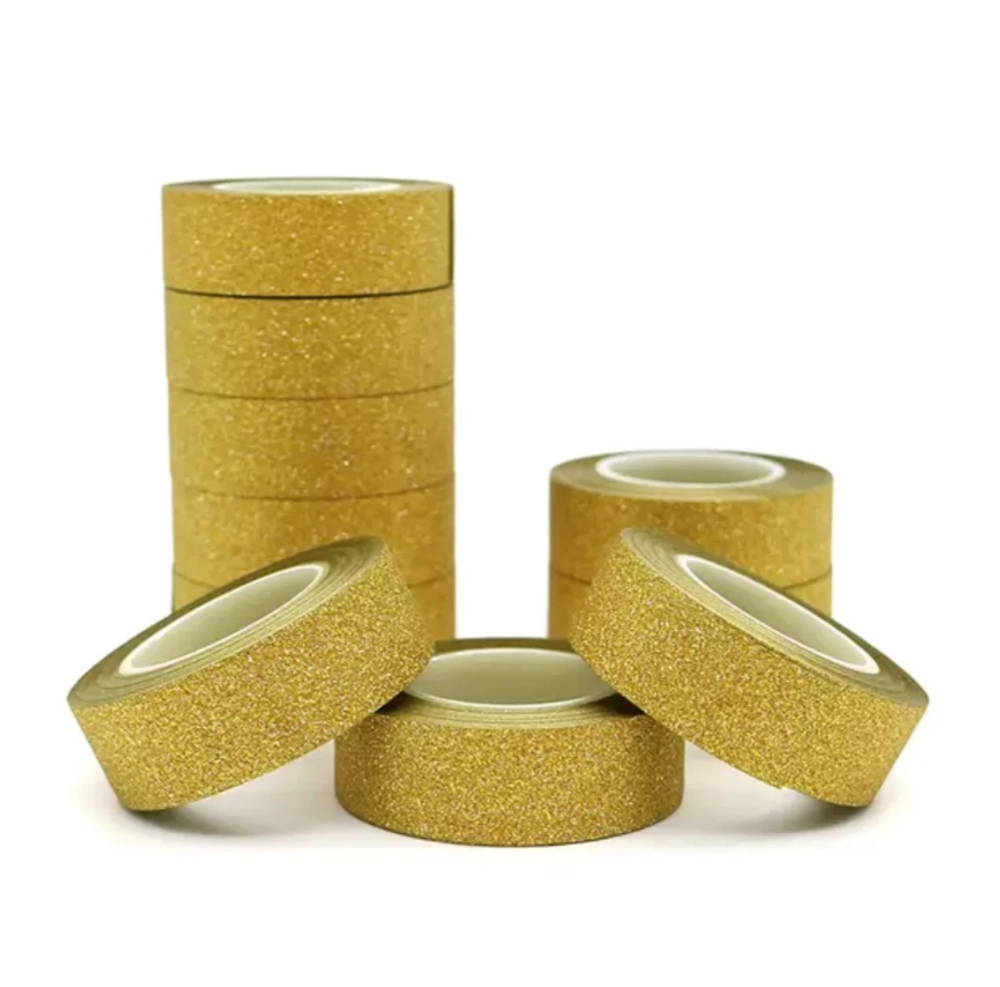 Скотч глиттерный 14 мм 10 м. золотой
