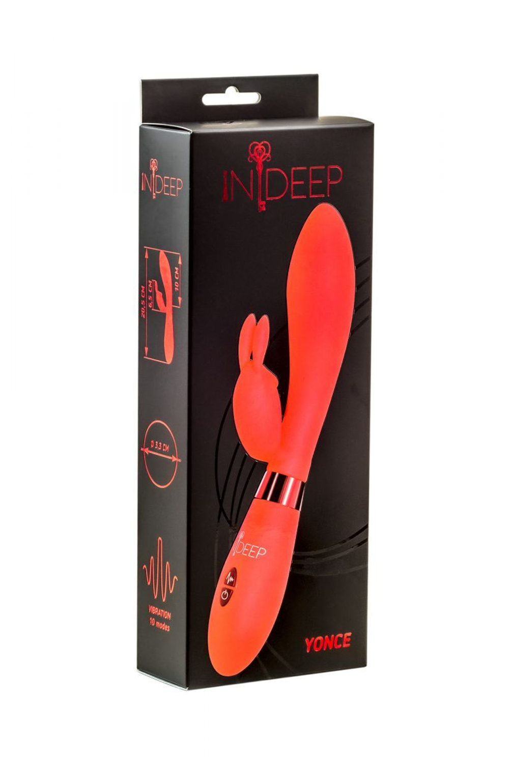 Красный вибратор Yonce с клиторальным зайчиком - 20,5 см.