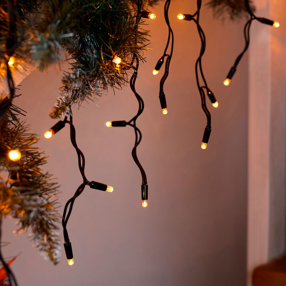 Гирлянда электрическая уличная "Бахрома" 3*0,6*0,4м, 100 LED, желтое свечение, черный ПВХ, коннектор