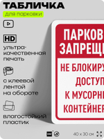 Табличка для парковки "Парковка запрещена, не блокируйте доступ к контейнерам", для дома, офиса, организаций, 40х30 см, Silver Plane x Айдентика Технолоджи