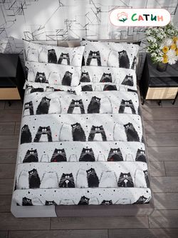Постельное белье сатин Milky Garden "Tomcat" 2-спальное Наволочка 50х70 см 2 шт Простынь 240x215 см Пододеяльник 175x215 см