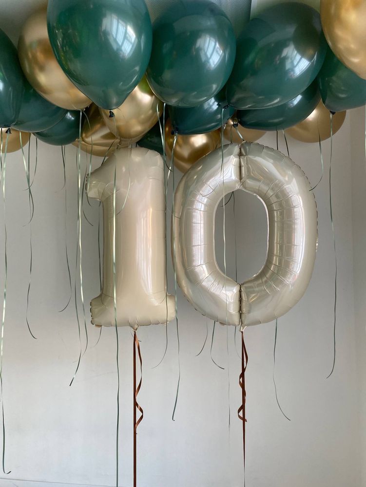 Воздушные гелиевые шары на юбилей хром золото/темно зеленый №4777