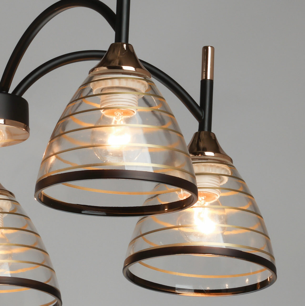 Люстра потолочная для квартиры/кухни/гостиной/спальни De City Dela, 5 лампочек Е27, 300Вт, 15 м2, черный/золотой