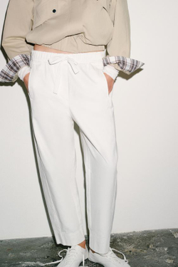 ZARA БРЮКИ С ЭЛАСТИЧНЫМ ПОЯСОМ, БЕЛЫЙ