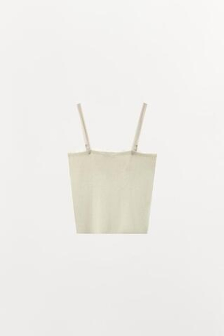 ZARA ВЯЗАНЫЙ ТОП С КРУЖЕВОМ И ВЫШИВКОЙ, ЭКРЮ