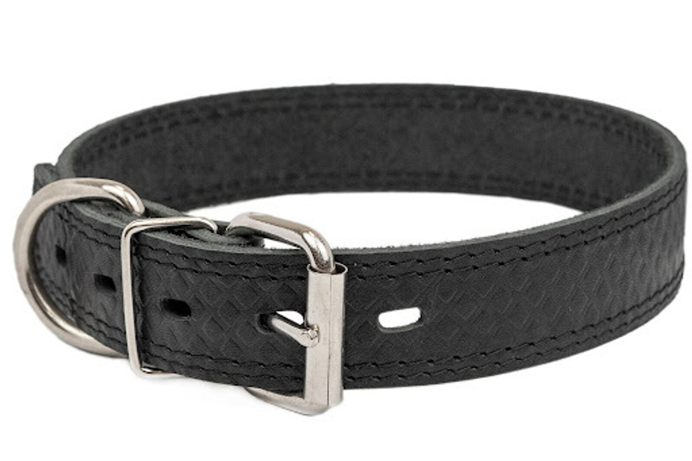 Ошейник Боттега из кожи коричневый простроченный для собак 30 мм обхват шеи 35-45 см.