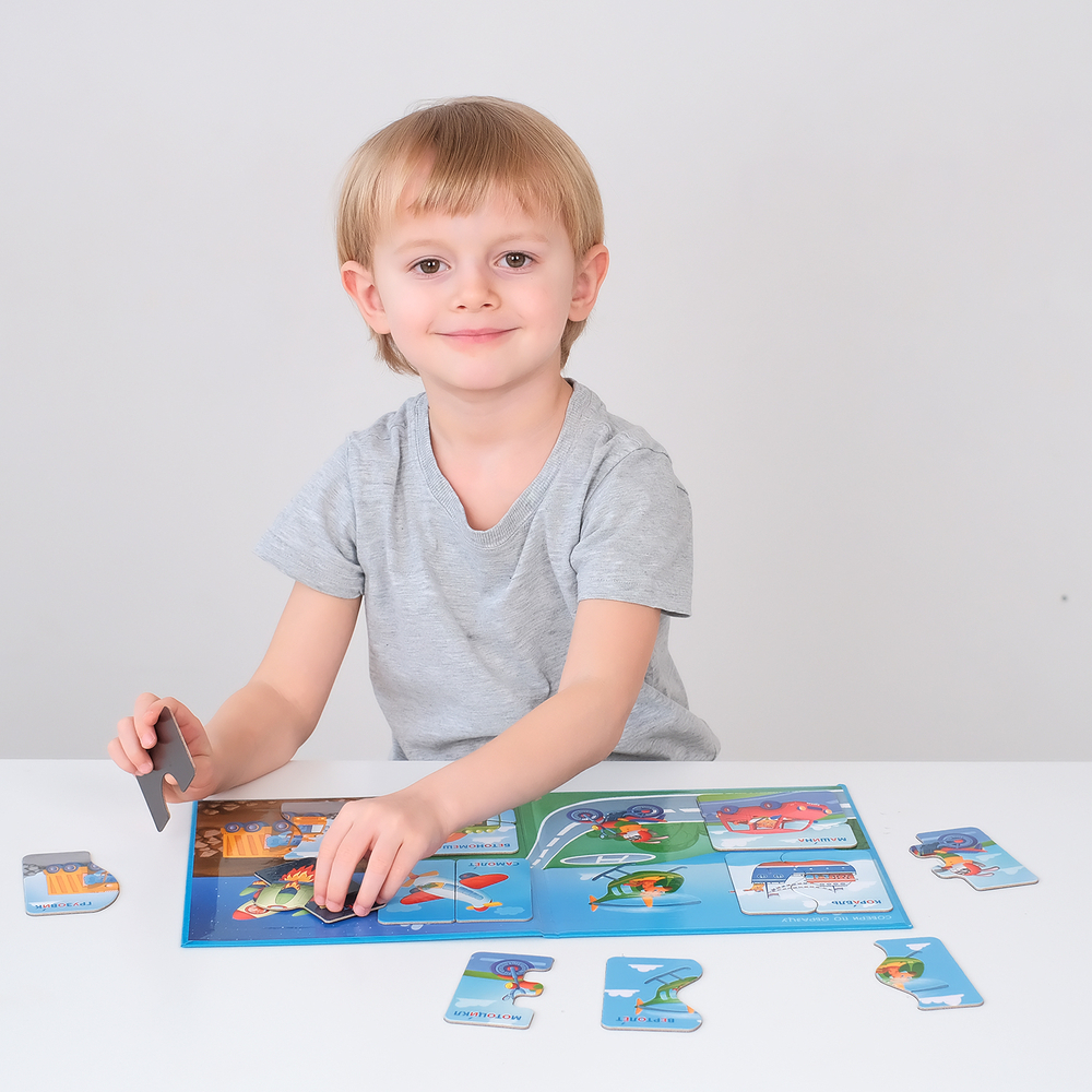 Транспорт, магнитные пазлы-половинки