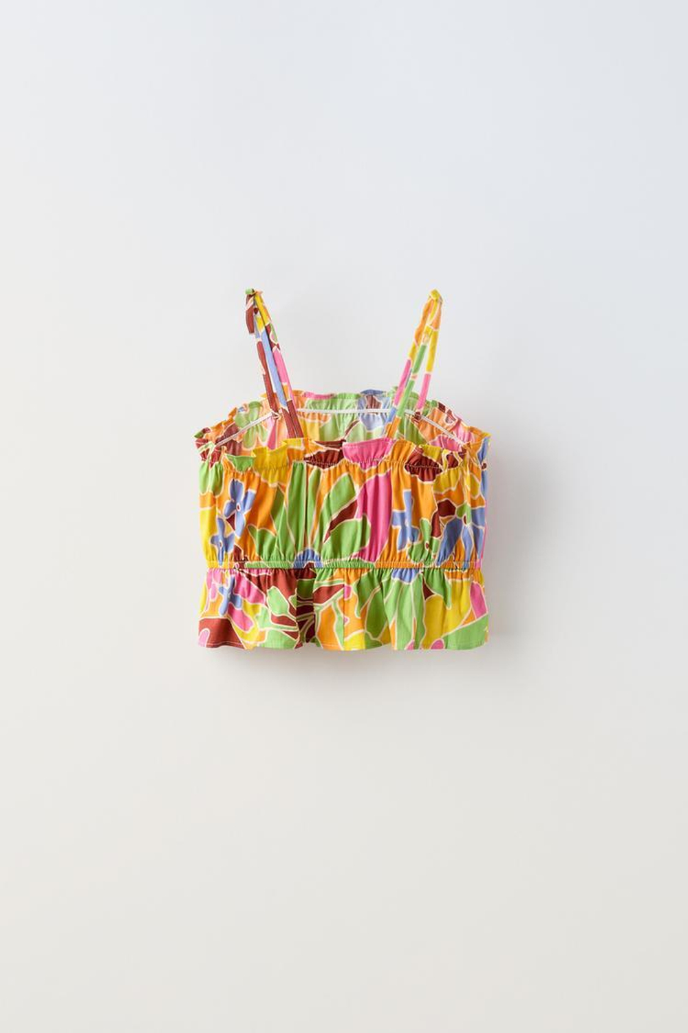 ZARA ТОП С ПРИНТОМ И ВОЛАНОМ, РАЗНОЦВЕТНЫЙ