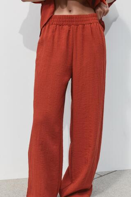 ZARA БРЮКИ WIDE-LEG В СТИЛЕ РУСТИК, ТЕРРАКОТОВЫЙ