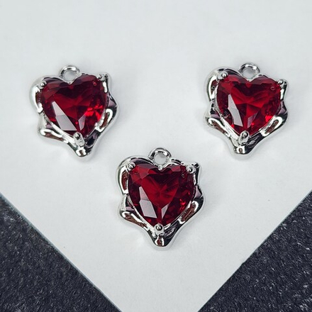 Сердце родий, красное, подвеска р-р 12.5мм, люкс фурнитура, штучно