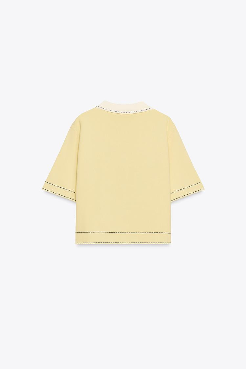 ZARA ВЯЗАНЫЙ ЖАКЕТ-ПОЛО С ДЕКОРАТИВНОЙ ОТСТРОЧКОЙ, ЖЕЛТЫЙ