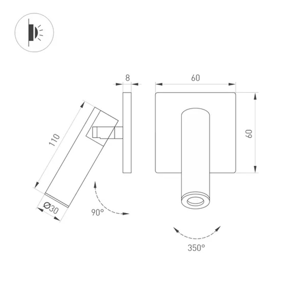 Светильник SP-READER-NB-S60x60-3W Warm3000 (BK, 20 deg, 230V) (Arlight, IP20 Металл, 3 года) 052946