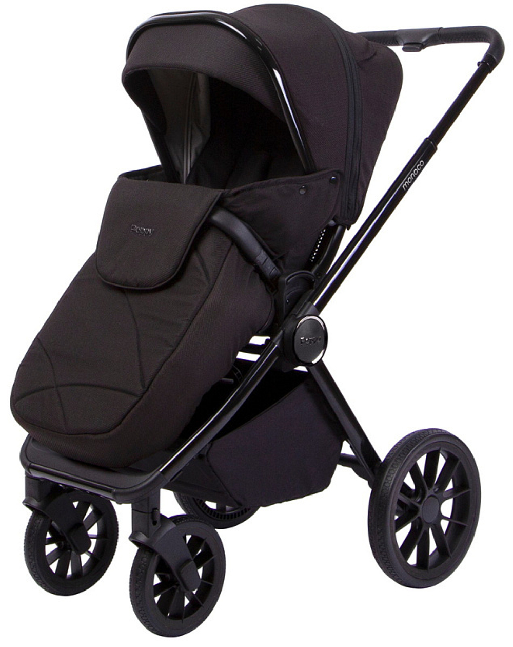 Детская коляска Peppy Monaco 3 в 1 с автокреслом Rise Brilliant black (черный), рама черный глянец