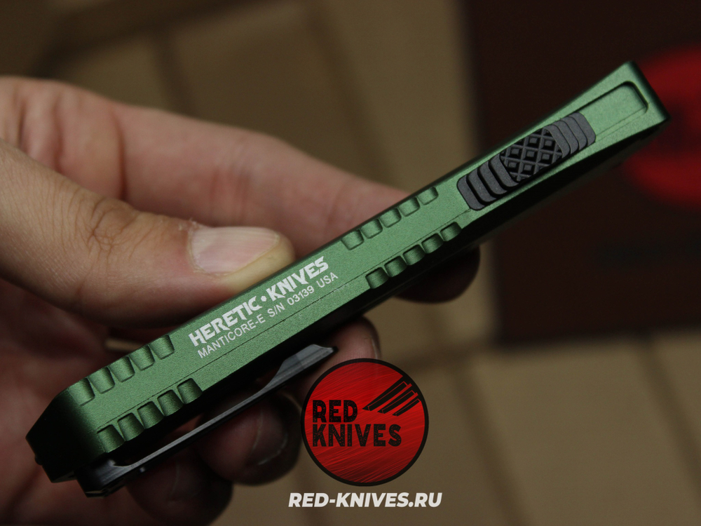 Heretic Knives Manticore-E S/E - зеленая рук, черный клинок RK/Н108