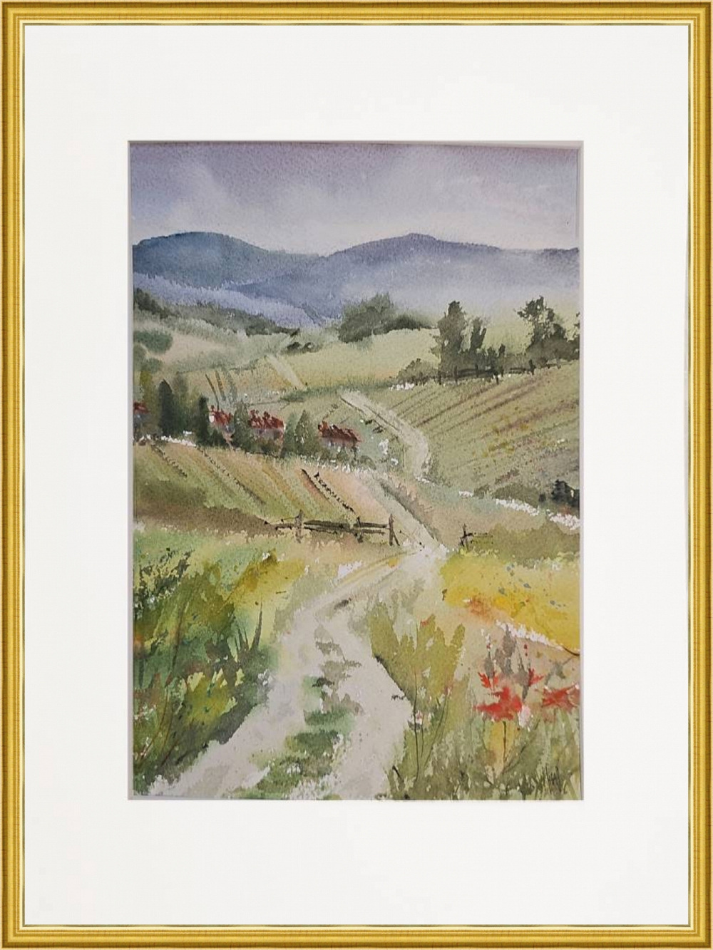 Картина авторская акварельная в паспарту 30х40 см на стену для интерьера "Просторы"