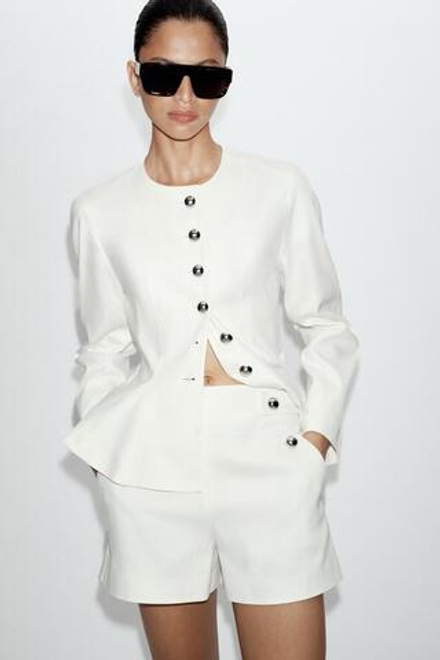 ZARA ШОРТЫ С МЕТАЛЛИЧЕСКИМИ ПУГОВИЦАМИ, ЭКРЮ