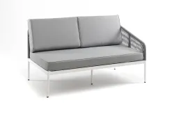 "Канны" левый модуль плетеный из роупа, каркас алюминий белый шагрень, роуп светло-серый круглый, ткань светло-серая