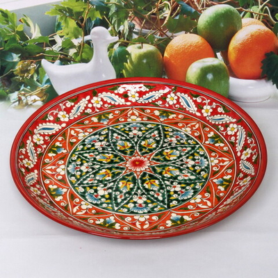 Ляган плоский 38см Qora galam микс Риштанская Керамика