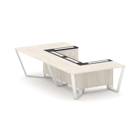 Steel Meet Стол переговорный П-образный KM-PR.B.SP-07P Денвер Светлый/Графит Глянец/Металл Белый 160