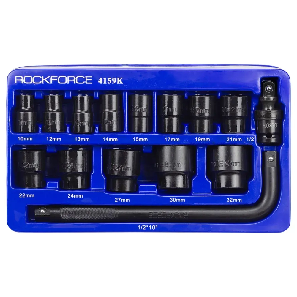 Набор головок ударных 15пр. 1/2''(6-гр.) (10,12, 13, 14, 15, 17, 19, 21, 22, 24, 27, 30, 32мм) в ложементе RockForce RF-4159K