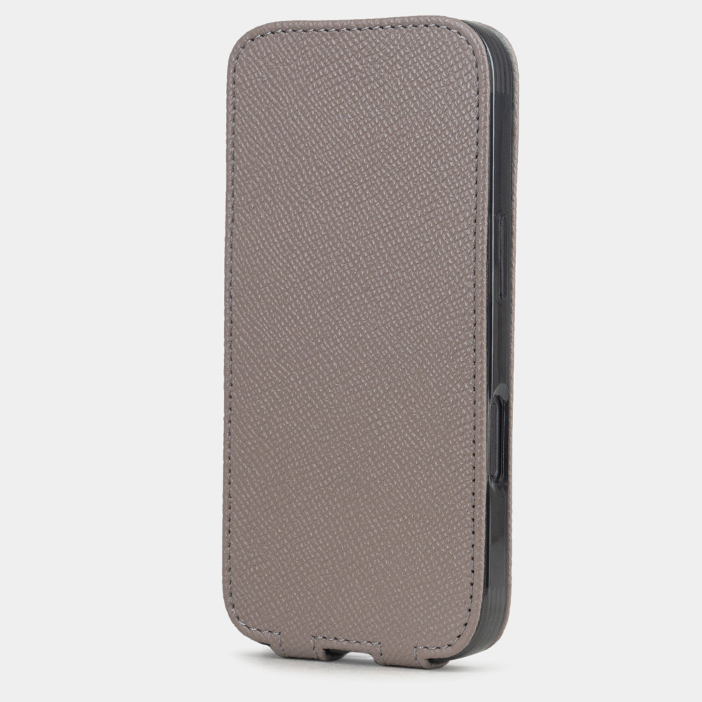 Чехол iPhone 16 Pro натуральная кожа сафьяно, серо-коричневого цвета