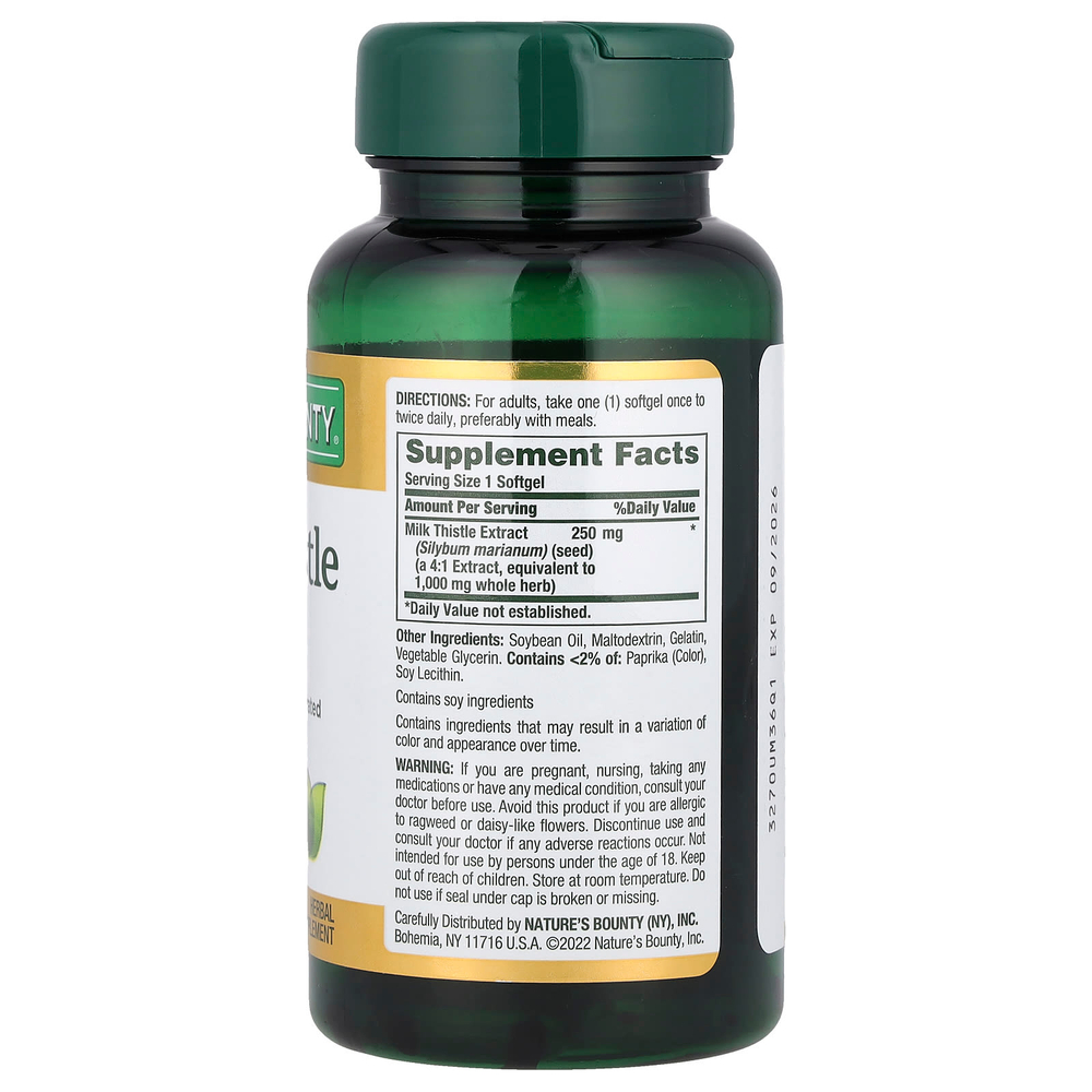 Nature's Bounty, экстракт расторопши, 1000 мг, 50 капсул с быстрым высвобождением