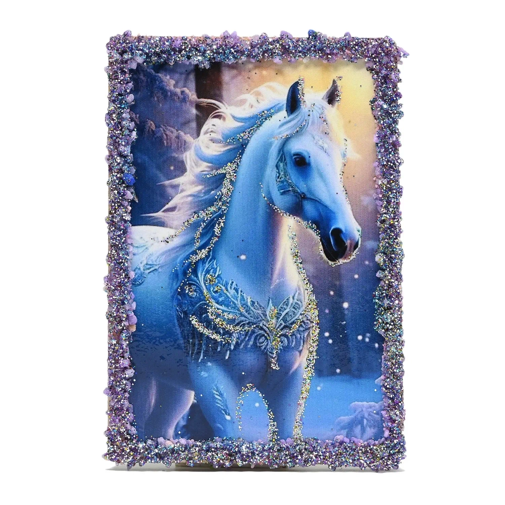 Магнит "Лошадь Зима" с каменной крошкой 70*95мм