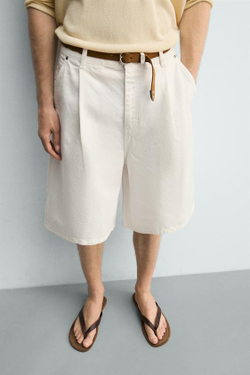 ZARA ШОРТЫ RELAXED FIT СО СКЛАДКАМИ, БЕЛЫЙ
