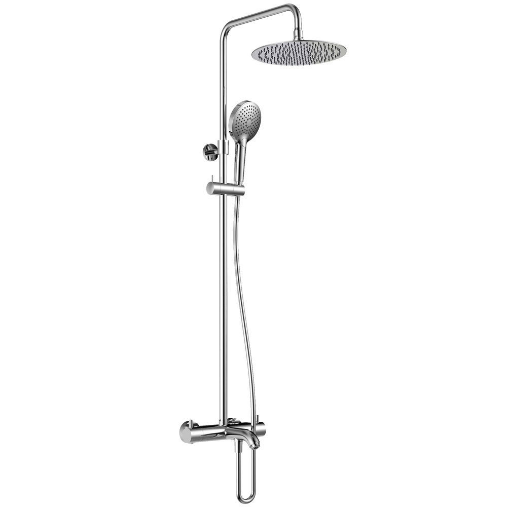 AQM8008CR   Душ. сист. с терм. и изливом, Ø250, лейка 3 реж,  высота 1100-1500мм, Хром