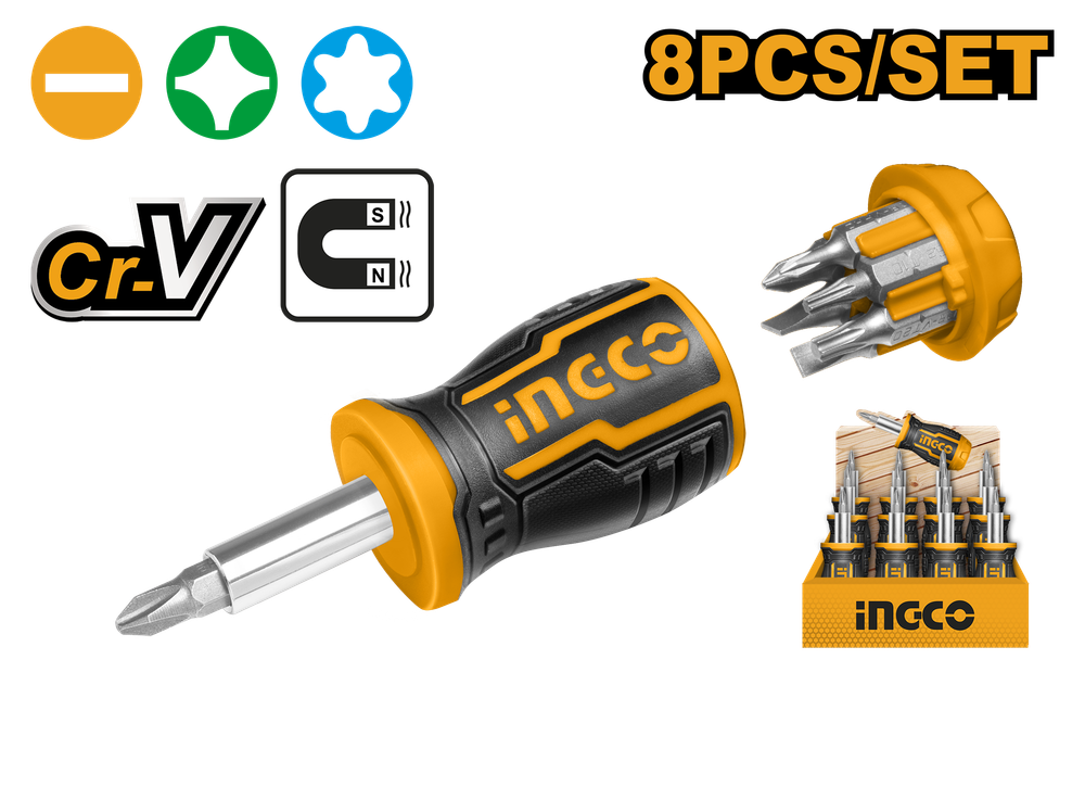 Отвертка со сменными насадками 8 в 1 INGCO AKISDS0708