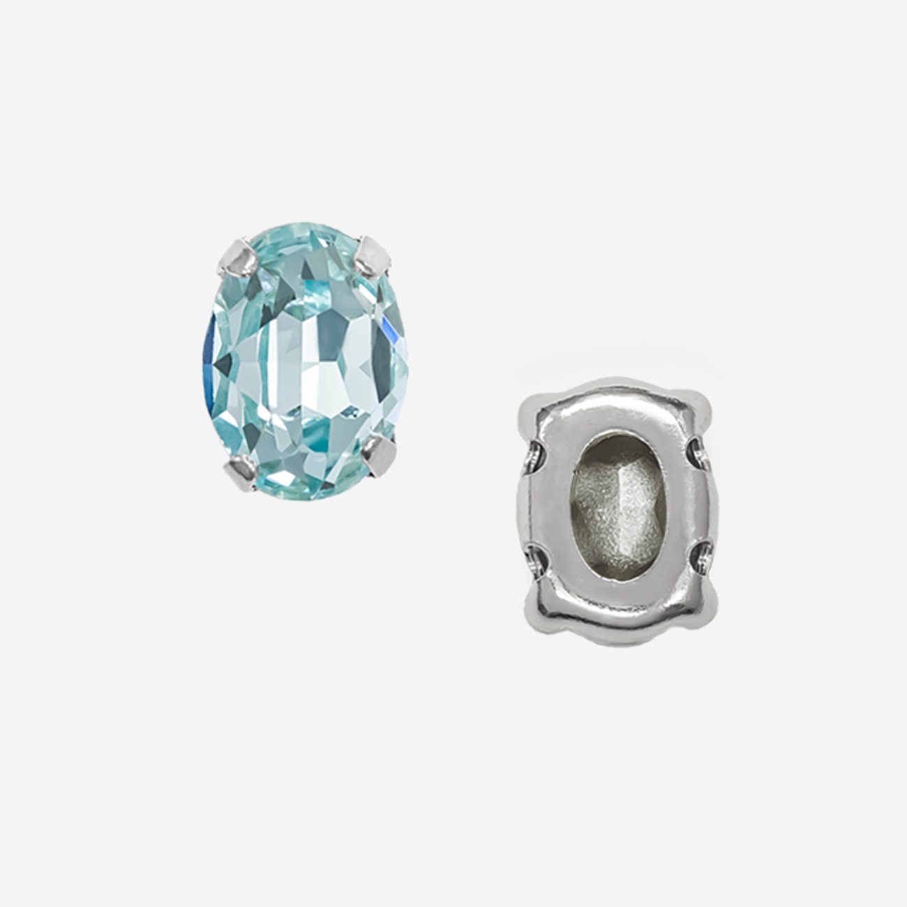 Кристалл Овал (Oval Fancy Stone) в цапах, оттенок "Аквамарин"/"Aquamarine", 8*6мм, родирование