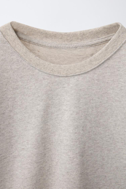 ZARA ОДНОТОННАЯ ФУТБОЛКА, ПЕСОЧНЫЙ С МЕЛАНЖЕВЫМ ЭФФЕКТОМ