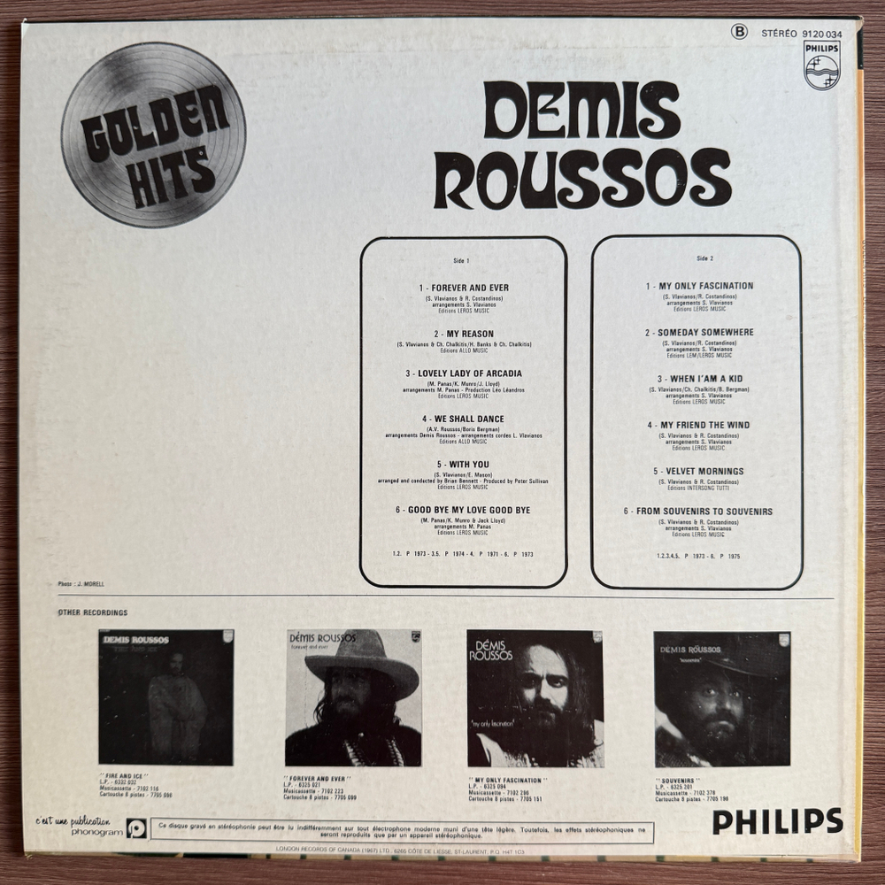 Demis Roussos ‎– Golden Hits (Канада 1975г.)Т