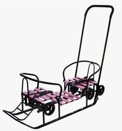 Санки для двойни с колесами Погодки Универсал 1 черный/слива