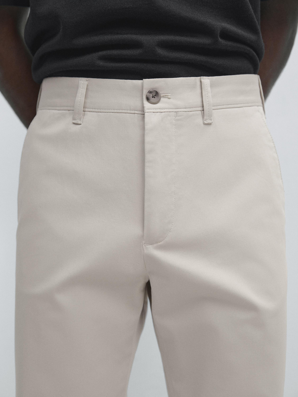 Massimo Dutti Зауженные брюки из смесовой хлопковой ткани, бежевый