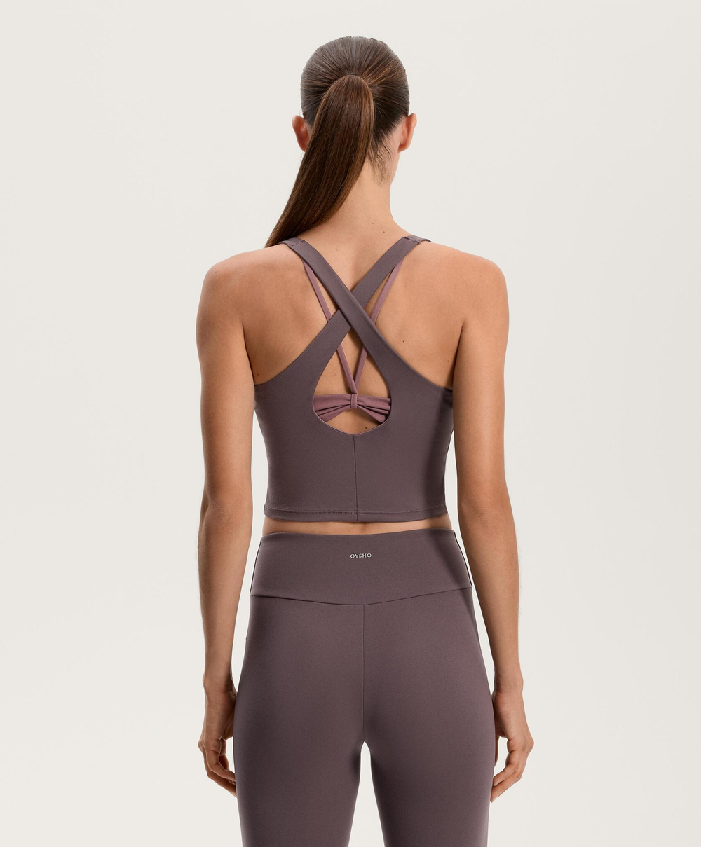 Oysho Спортивный топ без рукавов Comfortlux overlay, серо-фиолетовый