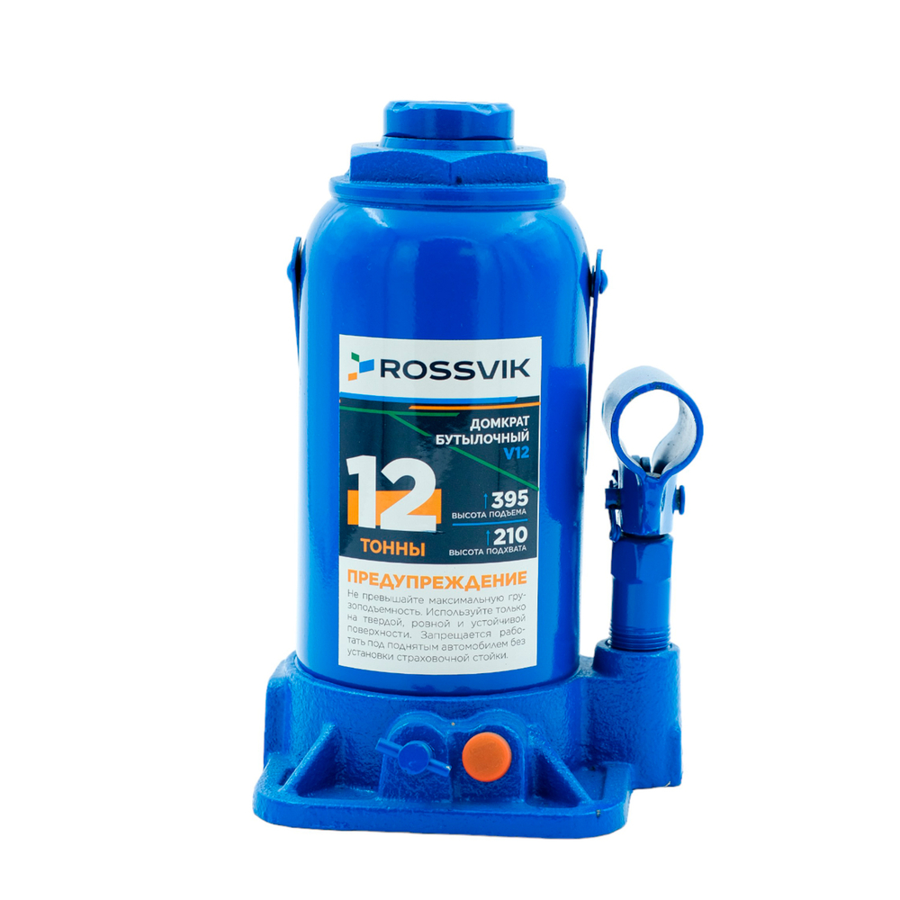 Домкрат бутылочный ROSSVIK V12, г/п 12,0 т, 210-395 мм, синий
