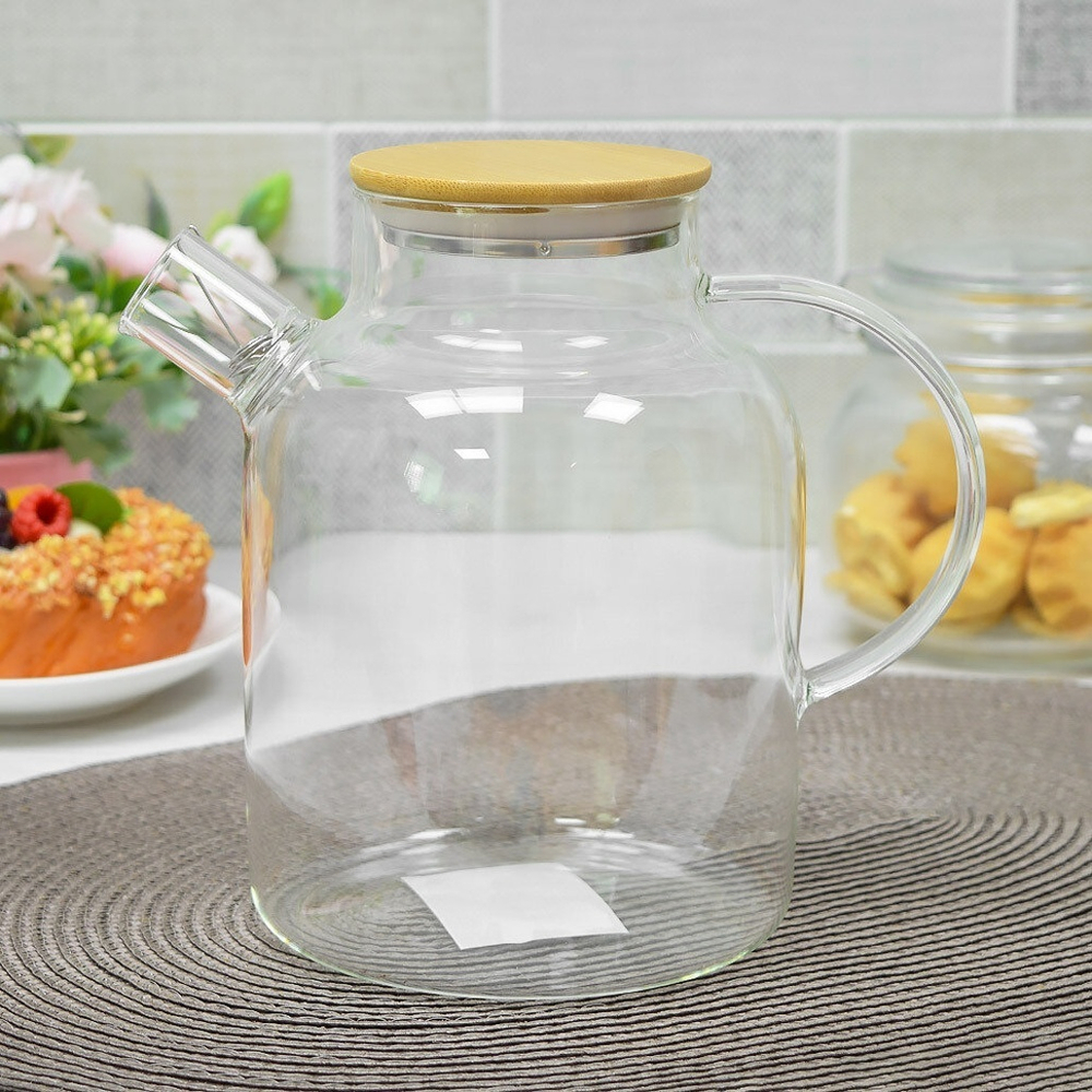 Чайник заварочный 1,8л стеклянный с бамбуковой крышкой, BZ-CH020